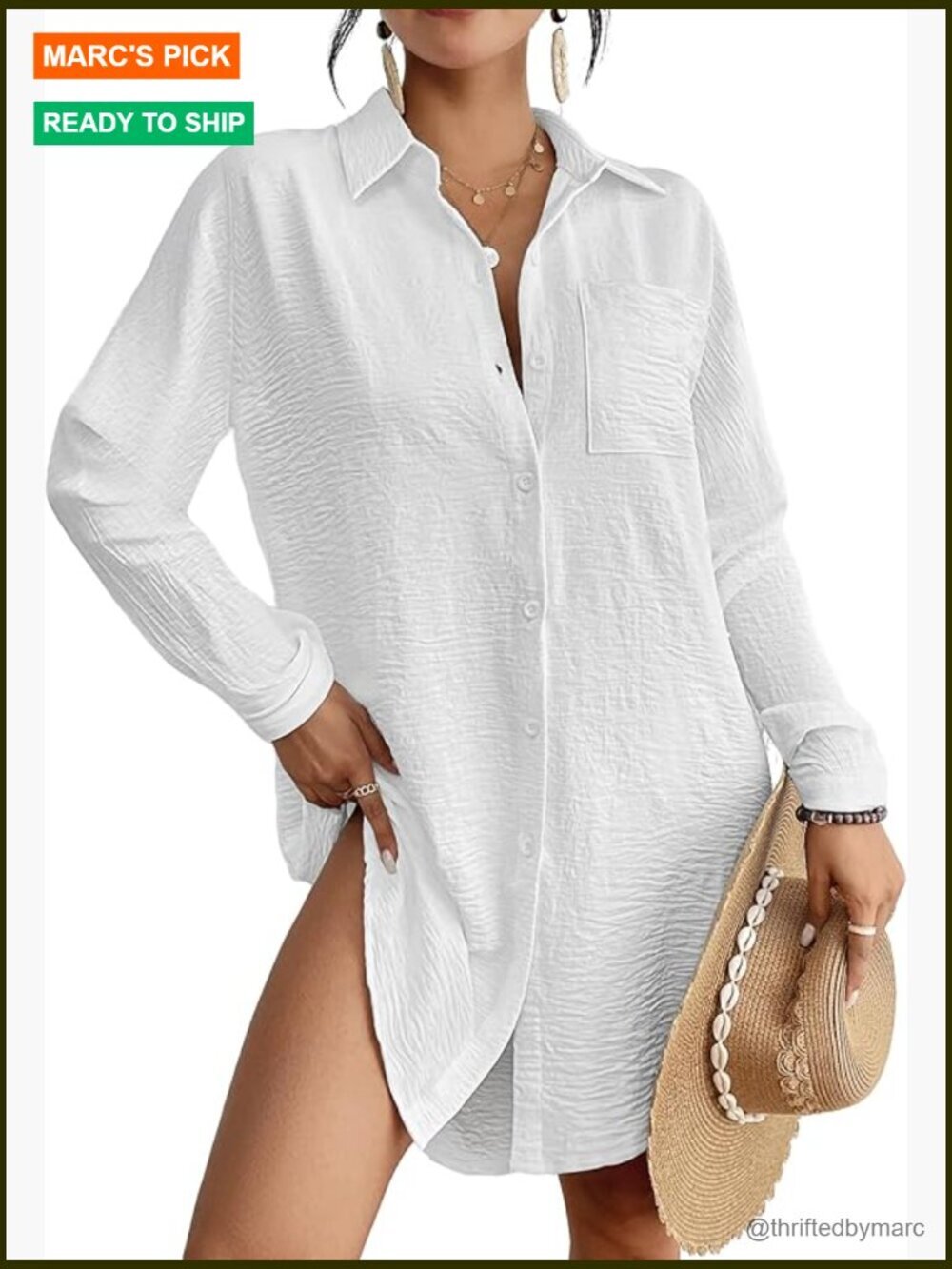 Button Down Long Sleeve Beach Cover Up Dress Swimsuit Top